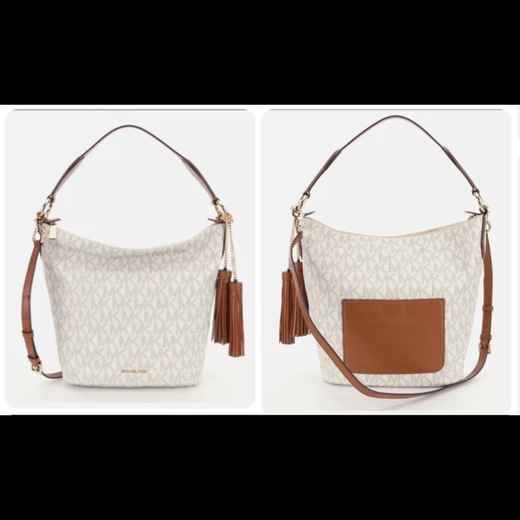 NWT Michael Kors MK Signature Vanilla Elana Convertible Shoulder Bag - Picture 2 of 15